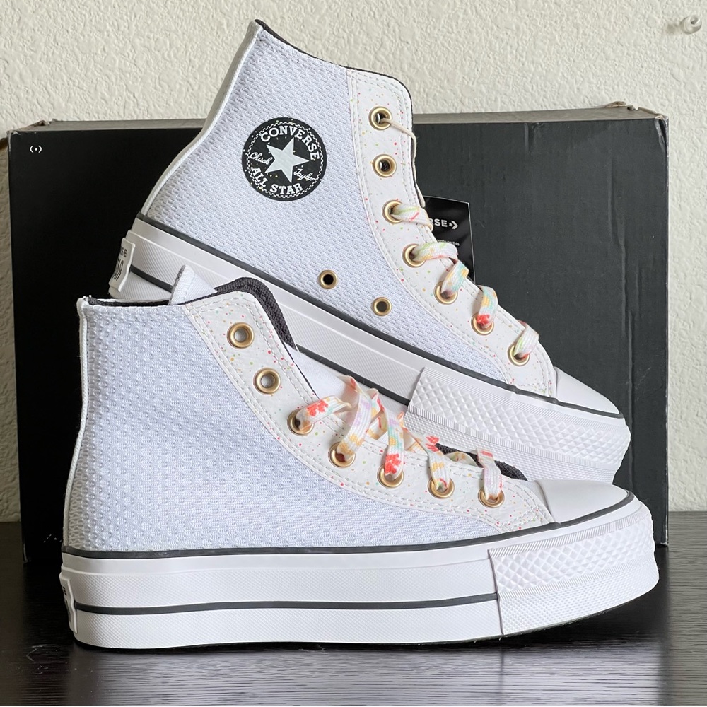 Converse Lift Platform Hi Top White Mesh with Floral Laces ‘Paint Splash’